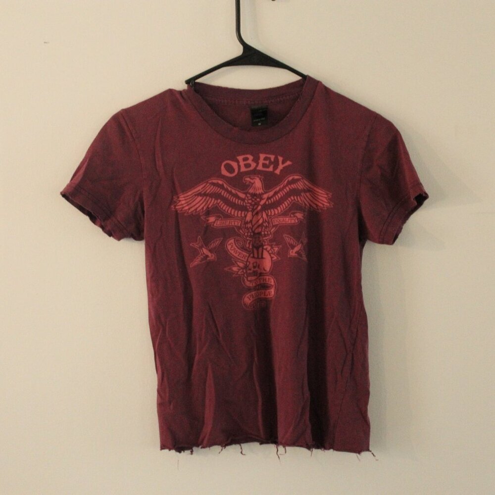 Y2K Obey Maroon Baby Tee Size Medium